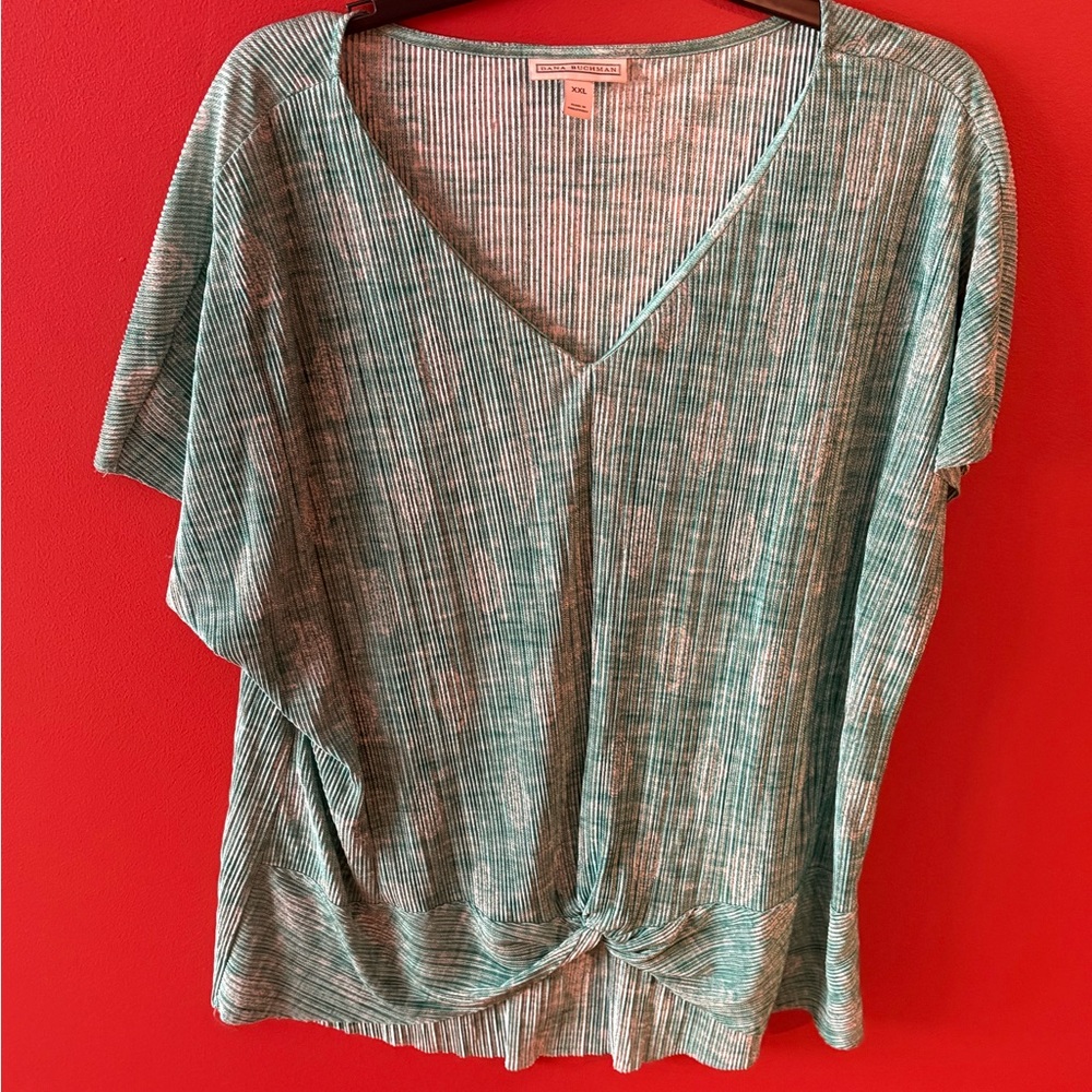 Dana Buchman Green Textured V-Neck Blouse
